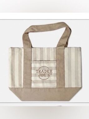 Trader Joe's Striped Mini Tote Bags 2026 Espresso/Tan